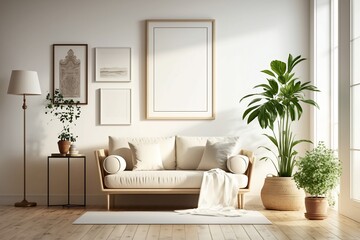 Wooden Frame with White Mat Border on a Clean White Wall - Gallery-Style Elegance