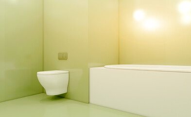 Fototapeta na wymiar Clean and fresh bathroom with natural light. 3D rendering.. Sunset.
