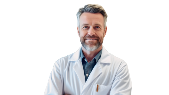 Médecin ou pharmacien en tenue avec transparence, sans background