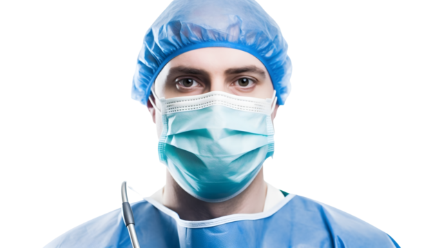 Chirurgien médecin, prêt pour aller au bloc opératoire avec transparence, sans background