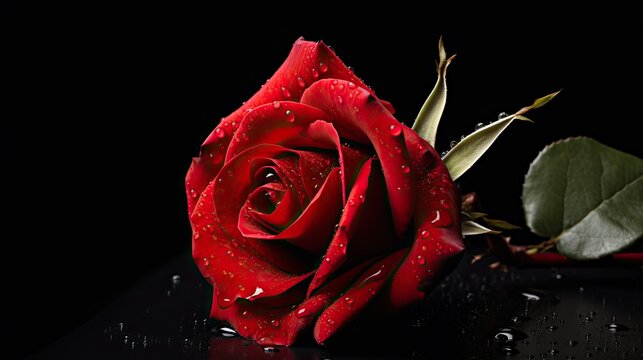 red rose flower isolated on black background