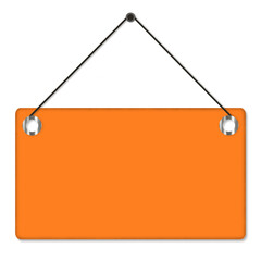 Hanging Orange Signboard Isolated on White. Can be used as a Text Frame.