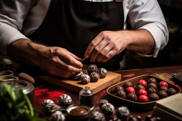 Chocolatier crafting handcrafted peppermint chocolate truffles - obrazy, fototapety, plakaty