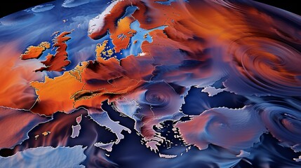 Nightfall Over Europe  Analyzing Weather with Isobar Maps and Meteorological Data - obrazy, fototapety, plakaty