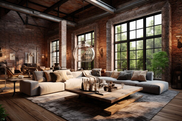 Fototapeta na wymiar Living room loft in industrial style