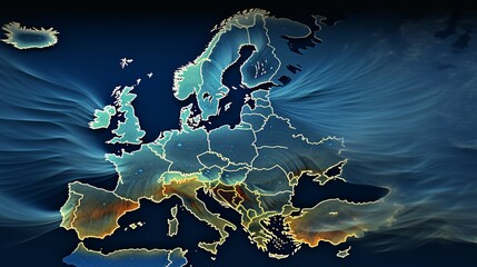 Nightfall Over Europe  Analyzing Weather with Isobar Maps and Meteorological Data - obrazy, fototapety, plakaty