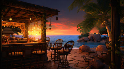 Fototapeta na wymiar Beach bar sunset tropical