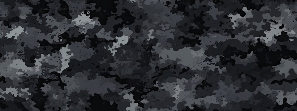 Fototapeta Seamless rough textured military, hunting or paintball camouflage pattern in a dark black and grey night palette. Tileable abstract contemporary classic camo fashion textile surface design texture