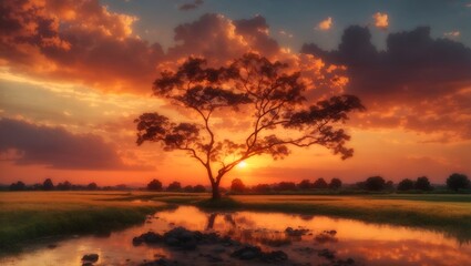 Fototapeta na wymiar sunset in the landscape nature