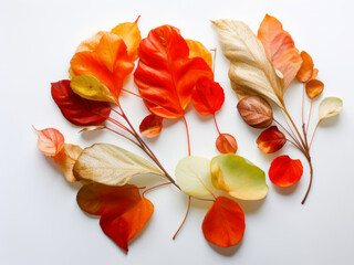 Red autumn leaves, white background, synthetic source