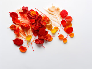 Red autumn leaves, white background, synthetic source