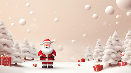 christmass post card design with cute santa claus 3d illustration