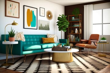 Fototapeta premium Mid-Century Modern Living Room - Timeless Elegance with a Retro Twist