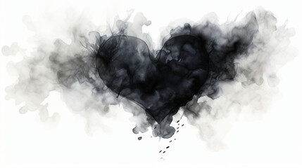 Black watercolor ink broken heart.