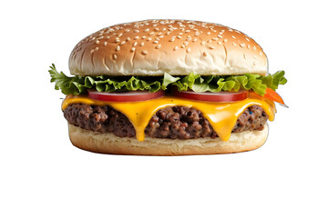 Juicy hamburger isolated on white background. Generative AI.
