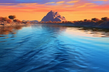 Obraz premium An image showcasing abstract interpretations of the Nile River, with flowing lines and serene blue tones. 