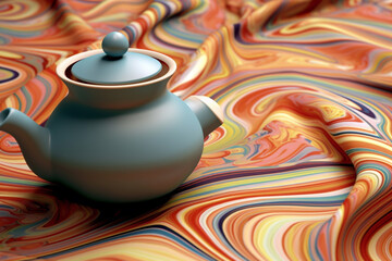 An image showcasing abstract representations of a traditional Chinese tea ceremony, with swirling patterns and soothing colors. 