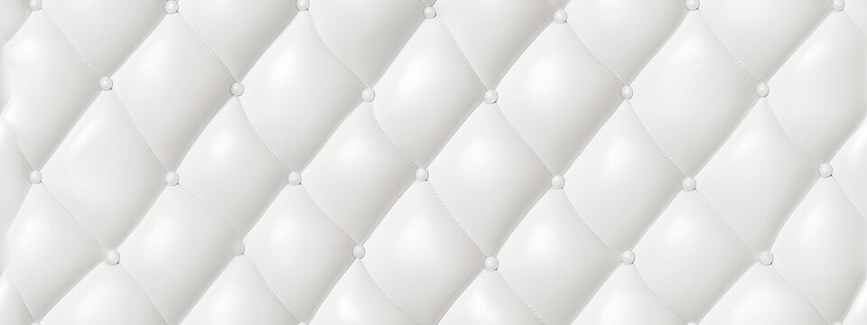 Seamless subtle white diamond tufted upholstery pattern transparent background texture overlay. Abstract soft puffy quilted sofa cushions or headboard displacement, bump or height map
