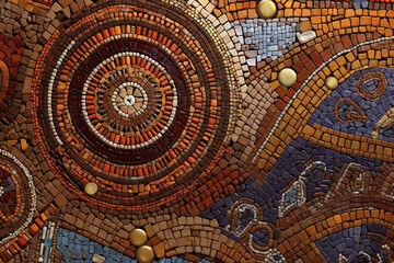 Fototapeta premium An image showcasing abstract representations of ancient Roman mosaic designs, with intricate patterns and rich colors.