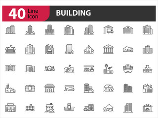 set of building icon, city, town, house