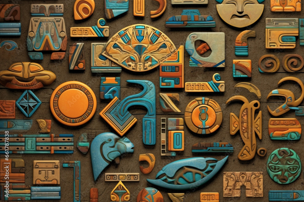 Leinwandbilder an image featuring abstract representations of phoenician symbols, with intricate patterns and a sym
