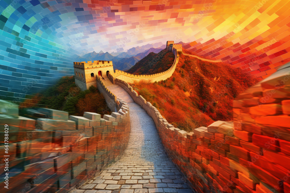 Leinwandbilder abstract compositions capturing the great wall of china from various perspectives, with dynamic angl