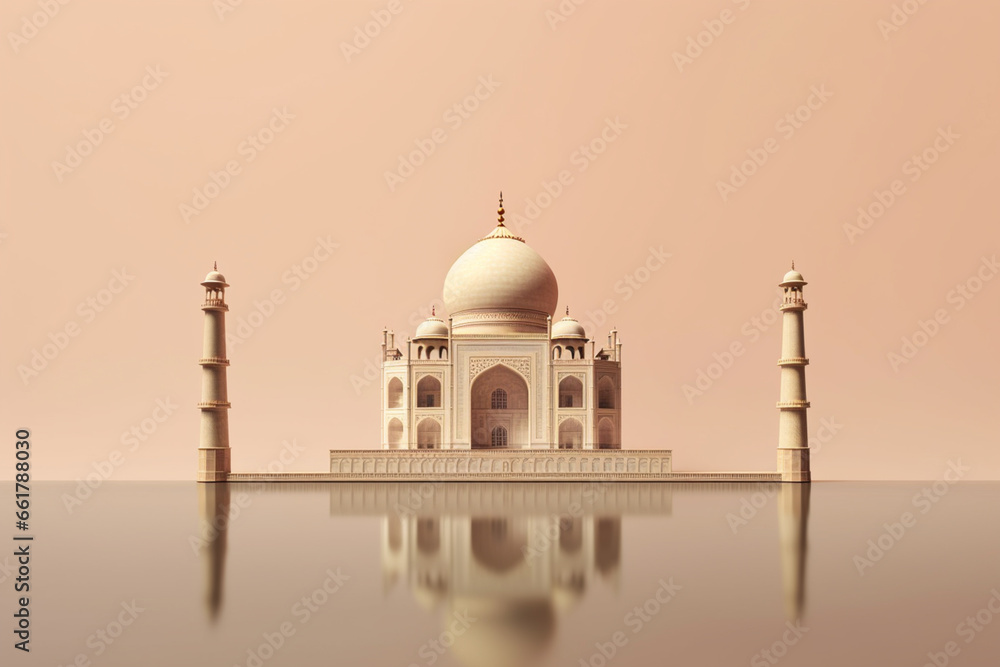 Poster a minimalist approach to abstract representations of the taj mahal, featuring clean lines, simplifie