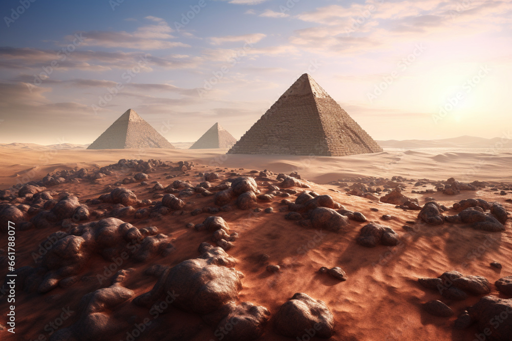 Aufkleber bstract representations of the Pyramids of Giza with textured surfaces and earthy tones, mimicking the sandy terrain of the desert .  
