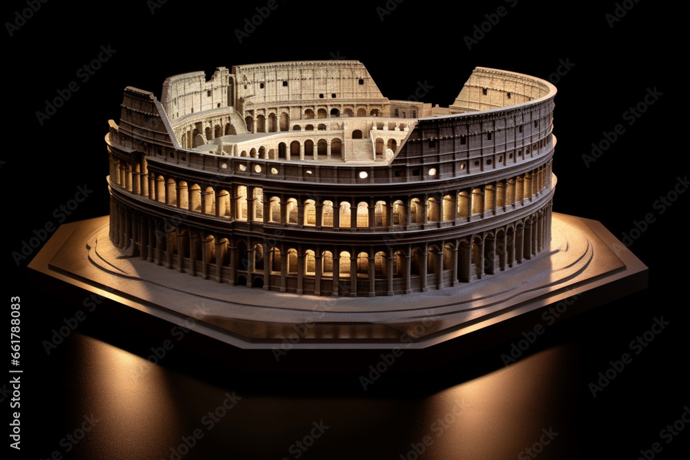 Leinwandbilder A digital sculpture of the Colosseum created using 3D modeling software. The image showcases the intricate details and architectural nuances of the structure, rendered with precision and realism.