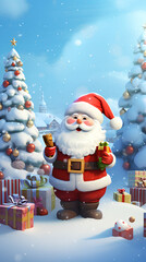 christmass post card design with cute santa claus 3d illustration
