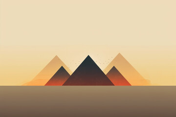 A minimalist graphic design of the Pyramids of Giza, featuring clean lines and simplified forms.