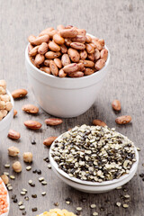 Raw black split beans on table