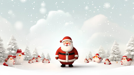 christmass post card design with cute santa claus 3d illustration