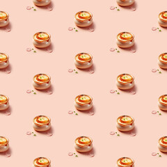 Delicious French Onion Soup food seamless photo pattern on a solid color background