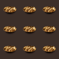 Delicious Dumplings Dim Sum food seamless photo pattern on a solid color background