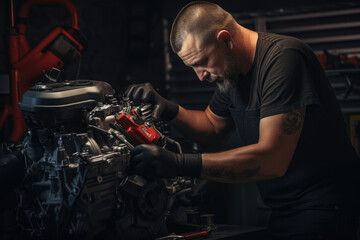 Fototapeta na wymiar Professional fixing automotive engine
