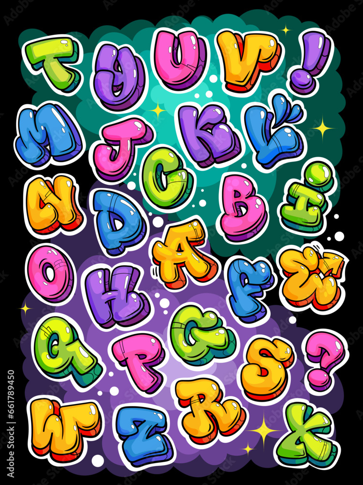 Wall mural Cartoon colorful font. Illustration letters collection