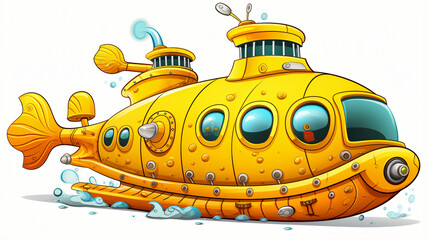 Cartoon yellow submarine on white