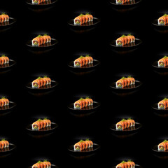 Delicious Sushi Salmon Rolls food seamless photo pattern on a solid color background