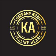 Professional simple Letter KA Circle Luxury Gold Color Vector Logo Template