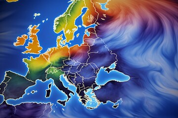 Nightfall Over Europe  Analyzing Weather with Isobar Maps and Meteorological Data - obrazy, fototapety, plakaty