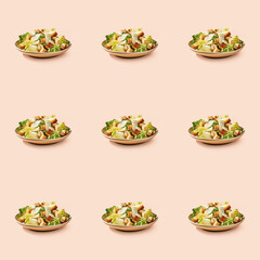 Delicious Caesar Salad food seamless photo pattern on a solid color background