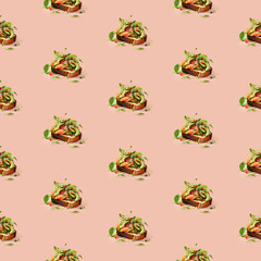 Delicious Avocado Toast food seamless photo pattern on a solid color background