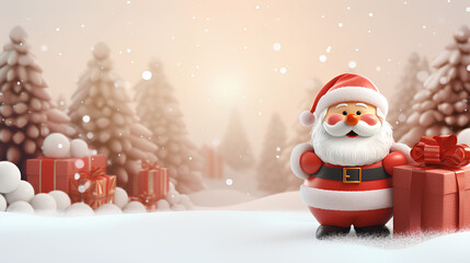 christmass post card design with cute santa claus 3d illustration