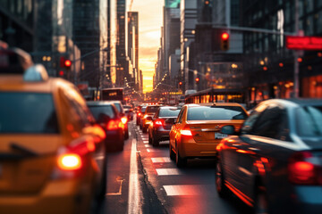 Fototapeta na wymiar Rush hour traffic in the city with blured cars 