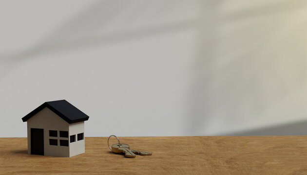 House and keys, for real estate background, 3D rendering, realistic photo