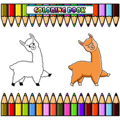 Cartoon alpaca for coloring book