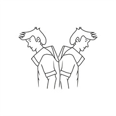 line art illustration of two people wearing hoodies for icon or logo