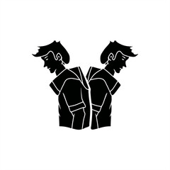 minimalist silhouette illustration of two people wearing hoodies for icon or logo