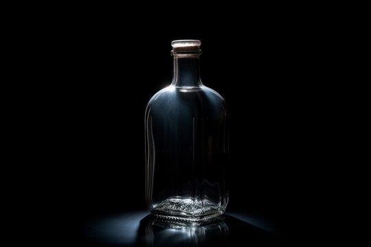 An unlabeled bottle on a black backdrop. Generative AI